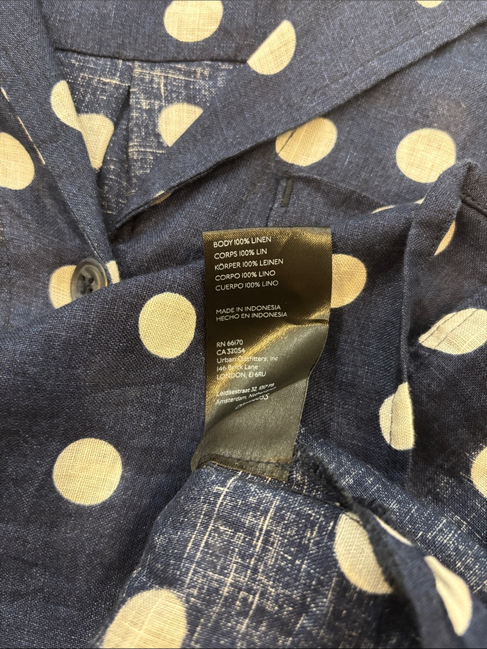 Maeve by Anthropologie Navy and White Polka Dot Button-Down Short Sleeve Shirt - Picture 6 of 7